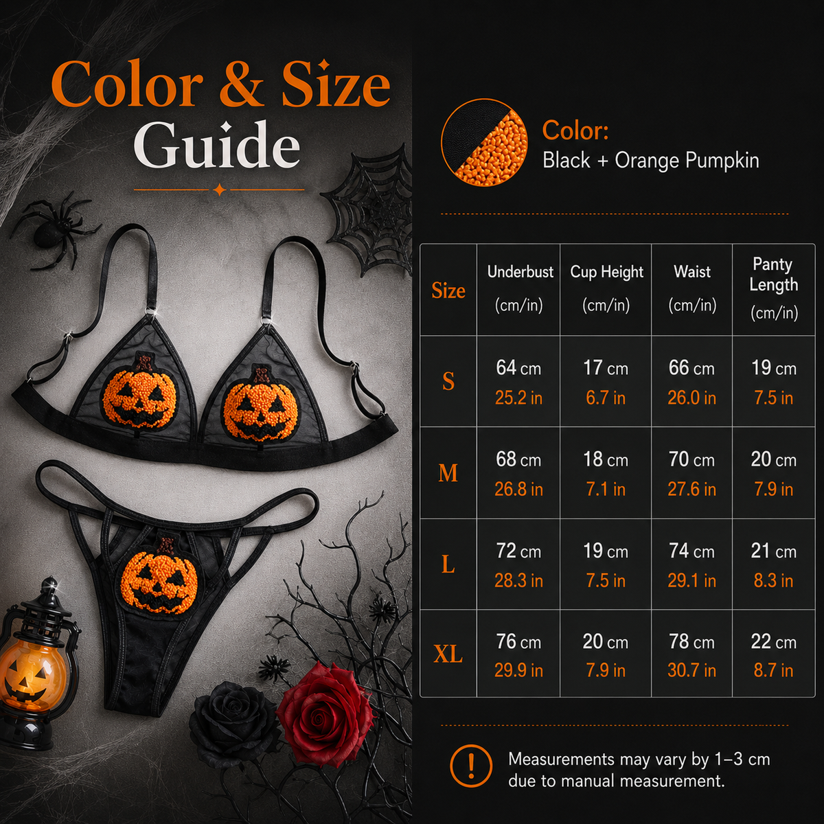 Sequin Pumpkin Sheer Lingerie Set Halloween Two-Piece Outfit