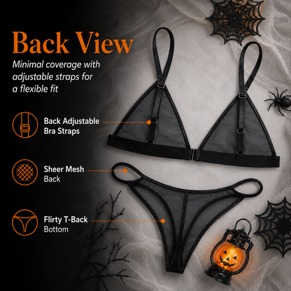 Sequin Pumpkin Sheer Lingerie Set Halloween Two-Piece Outfit