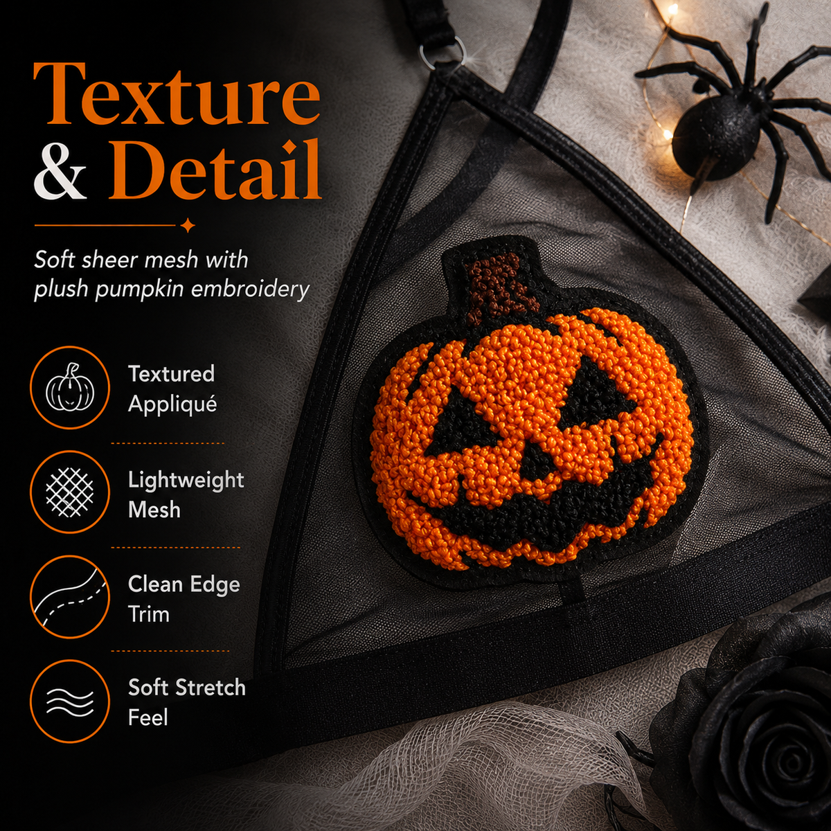 Sequin Pumpkin Sheer Lingerie Set Halloween Two-Piece Outfit