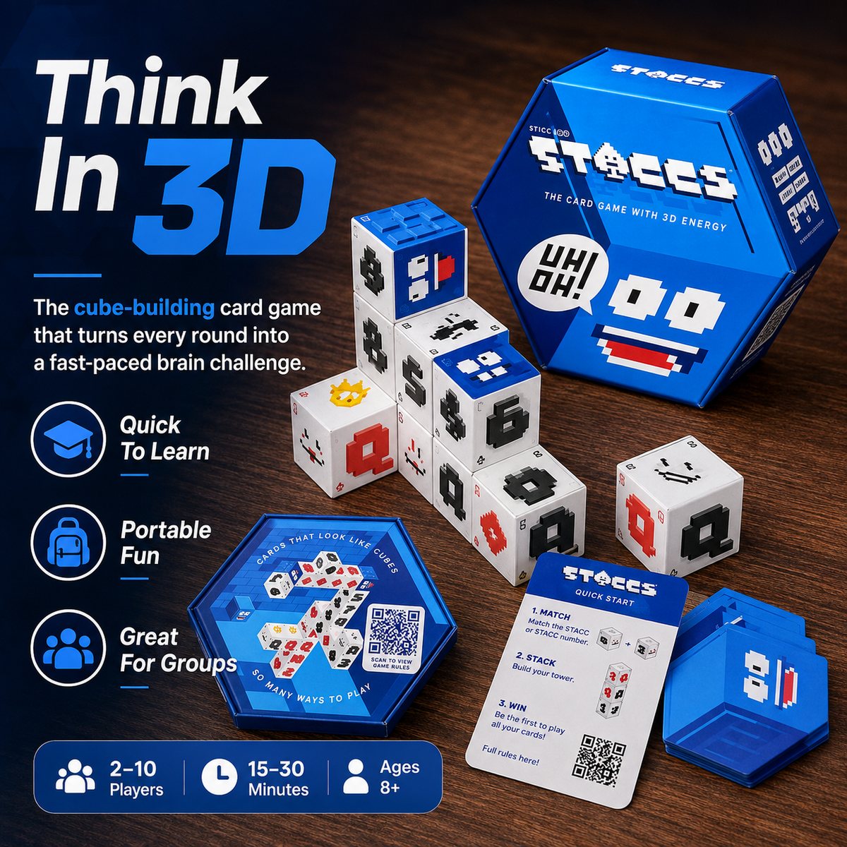 STACCS The Card Game with 3D Energy | Fast-Paced Stacking Strategy Party Game for Family & Adults Ages 8+