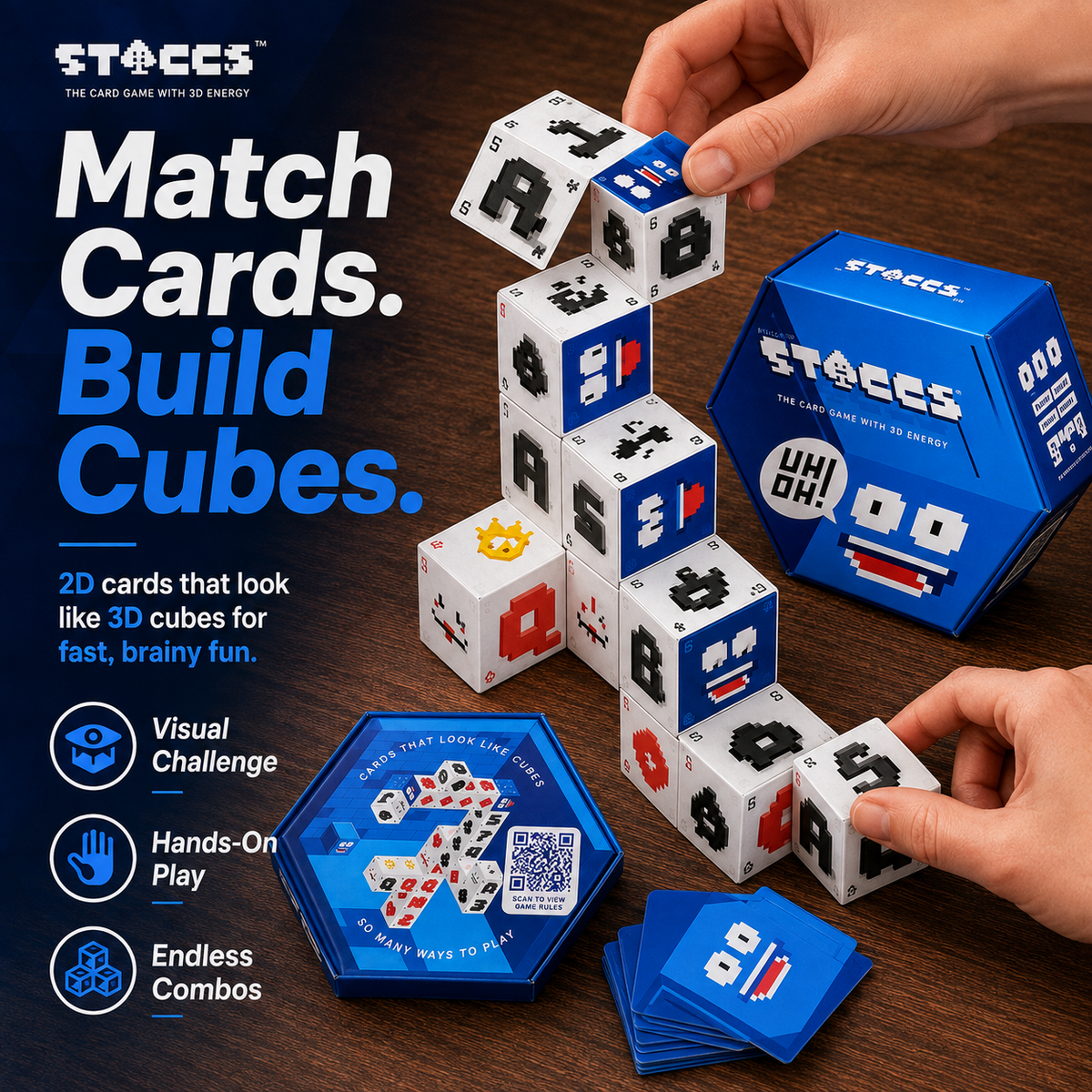 STACCS The Card Game with 3D Energy | Fast-Paced Stacking Strategy Party Game for Family & Adults Ages 8+