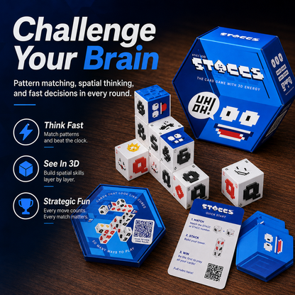 STACCS The Card Game with 3D Energy | Fast-Paced Stacking Strategy Party Game for Family & Adults Ages 8+