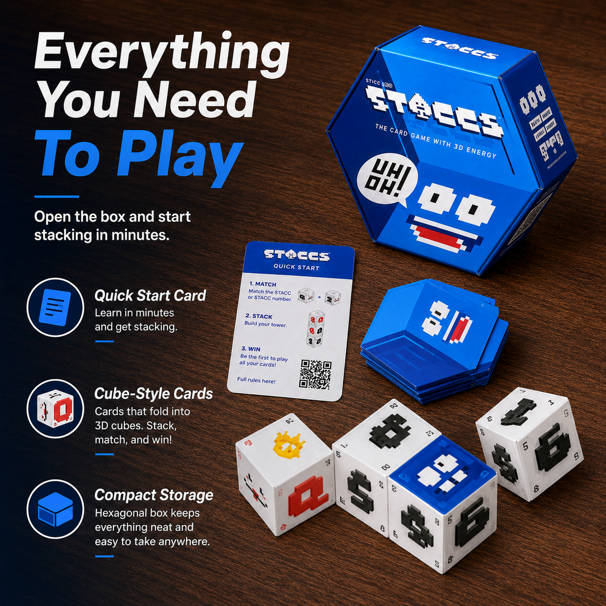 STACCS The Card Game with 3D Energy | Fast-Paced Stacking Strategy Party Game for Family & Adults Ages 8+