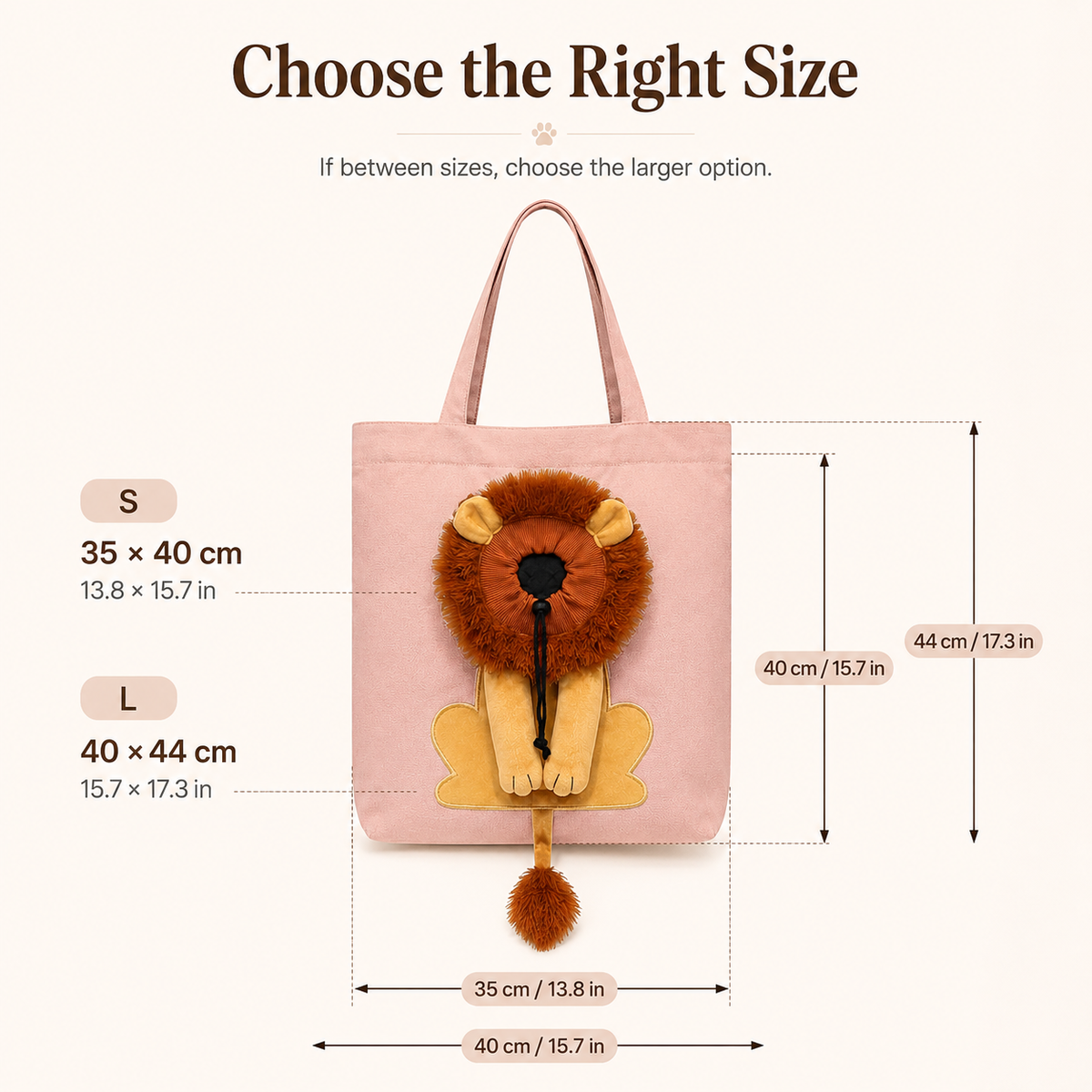 Lion-Shaped Pet Shoulder Bag Cute Canvas Cat Carrier with Adjustable Head Opening & Soft Plush Details