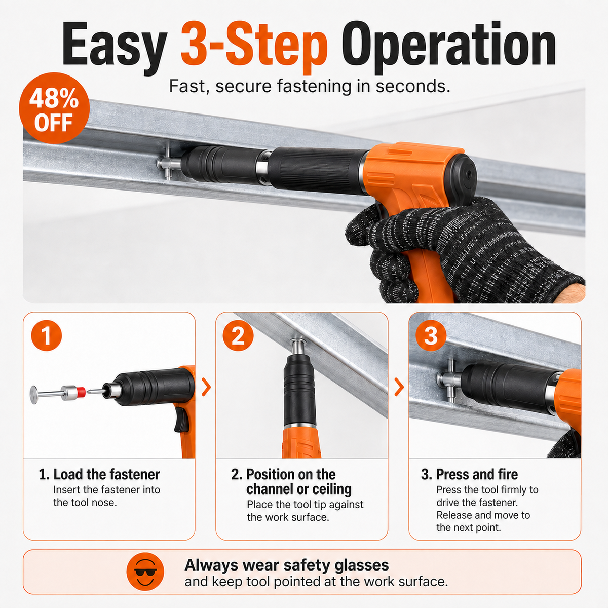 Heavy-Duty Ceiling Fastening Tool Fast, Precise & Easy One-Hand Operation