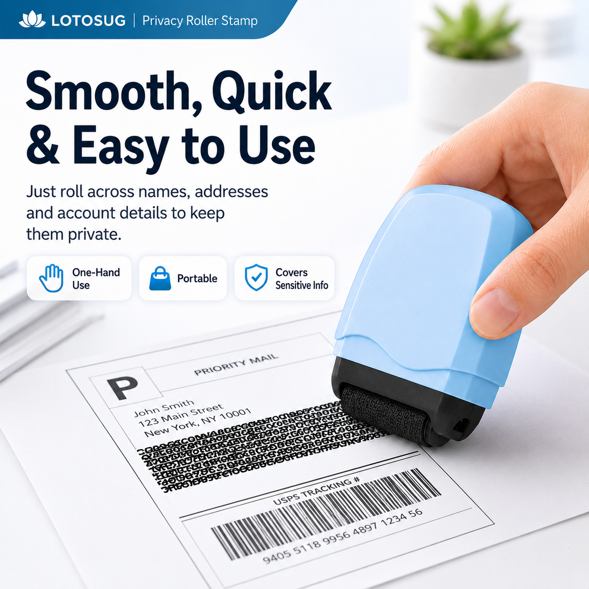 Identity Theft Protection Roller Stamp – Privacy Guard for Hiding Personal Information, Security Ink Roller for Mail, Documents & Labels