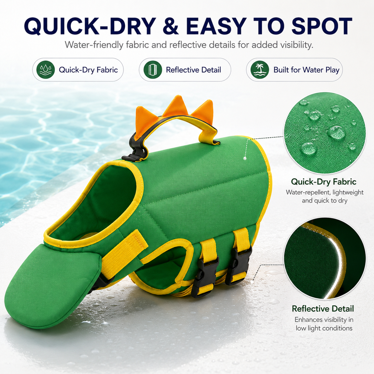 Dinosaur Dog Swim Float Vest with Chin Support & Rescue Handle!