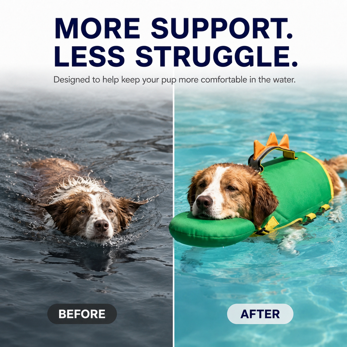 Dinosaur Dog Swim Float Vest with Chin Support & Rescue Handle!