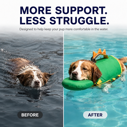 Dinosaur Dog Swim Float Vest with Chin Support & Rescue Handle!
