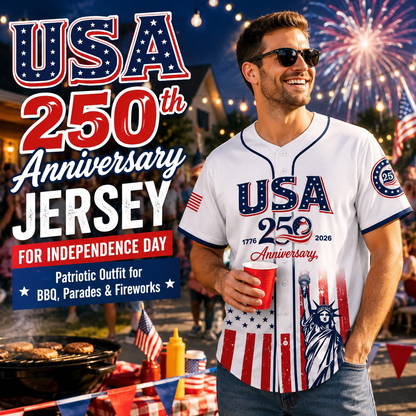 USA 250th Anniversary Baseball Jersey 1776-2026 Independence Day Patriotic Shirt, Men & Women, Flag & Liberty Print