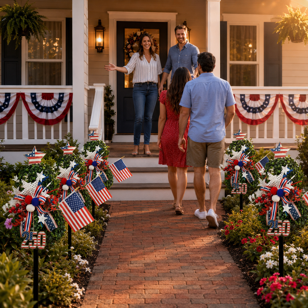 USA 250th Anniversary Patriotic Topiary Garden Stake, Red White Blue Yard Decor for 4th of July