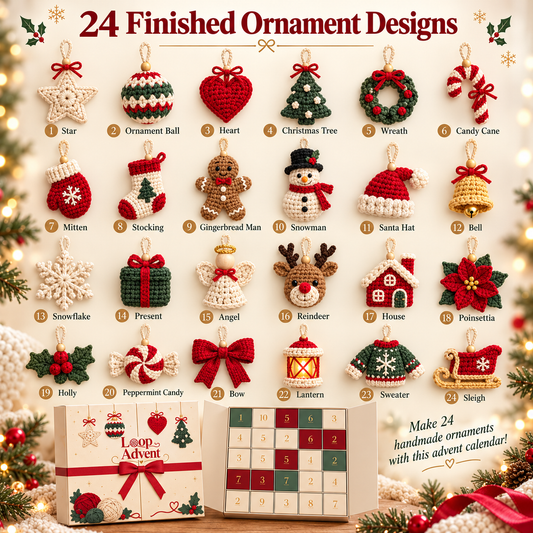 24-Day Crochet Christmas Advent Calendar 24 Surprise DIY Ornament Kits to Make & Hang
