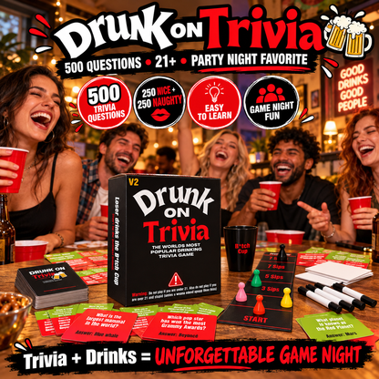 Drunk On Trivia 500-Question Adult Party Game for Game Nights, Birthdays & Friends