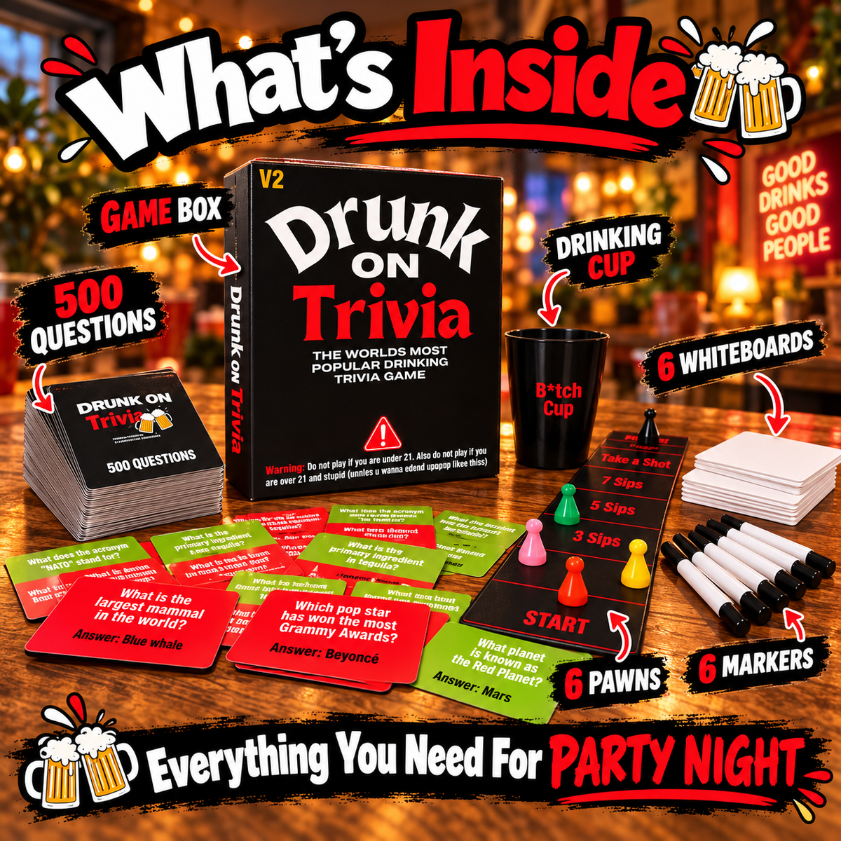 Drunk On Trivia 500-Question Adult Party Game for Game Nights, Birthdays & Friends