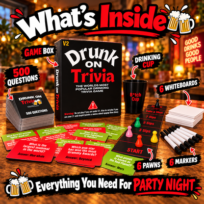 Drunk On Trivia 500-Question Adult Party Game for Game Nights, Birthdays & Friends