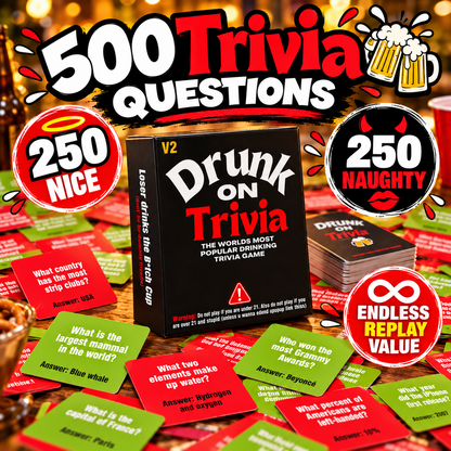 Drunk On Trivia 500-Question Adult Party Game for Game Nights, Birthdays & Friends