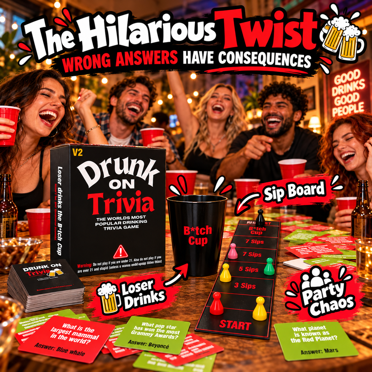 Drunk On Trivia 500-Question Adult Party Game for Game Nights, Birthdays & Friends