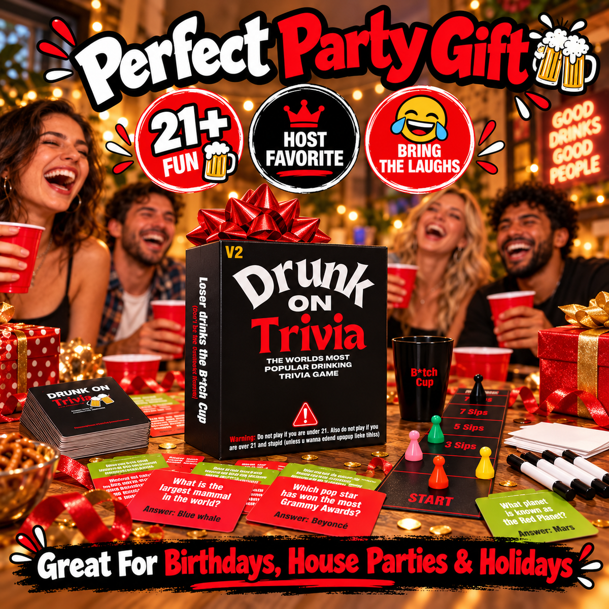 Drunk On Trivia 500-Question Adult Party Game for Game Nights, Birthdays & Friends