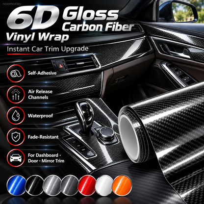 6D Gloss Carbon Fiber Vinyl Wrap Self-Adhesive Waterproof Car Interior & Exterior Trim Film!