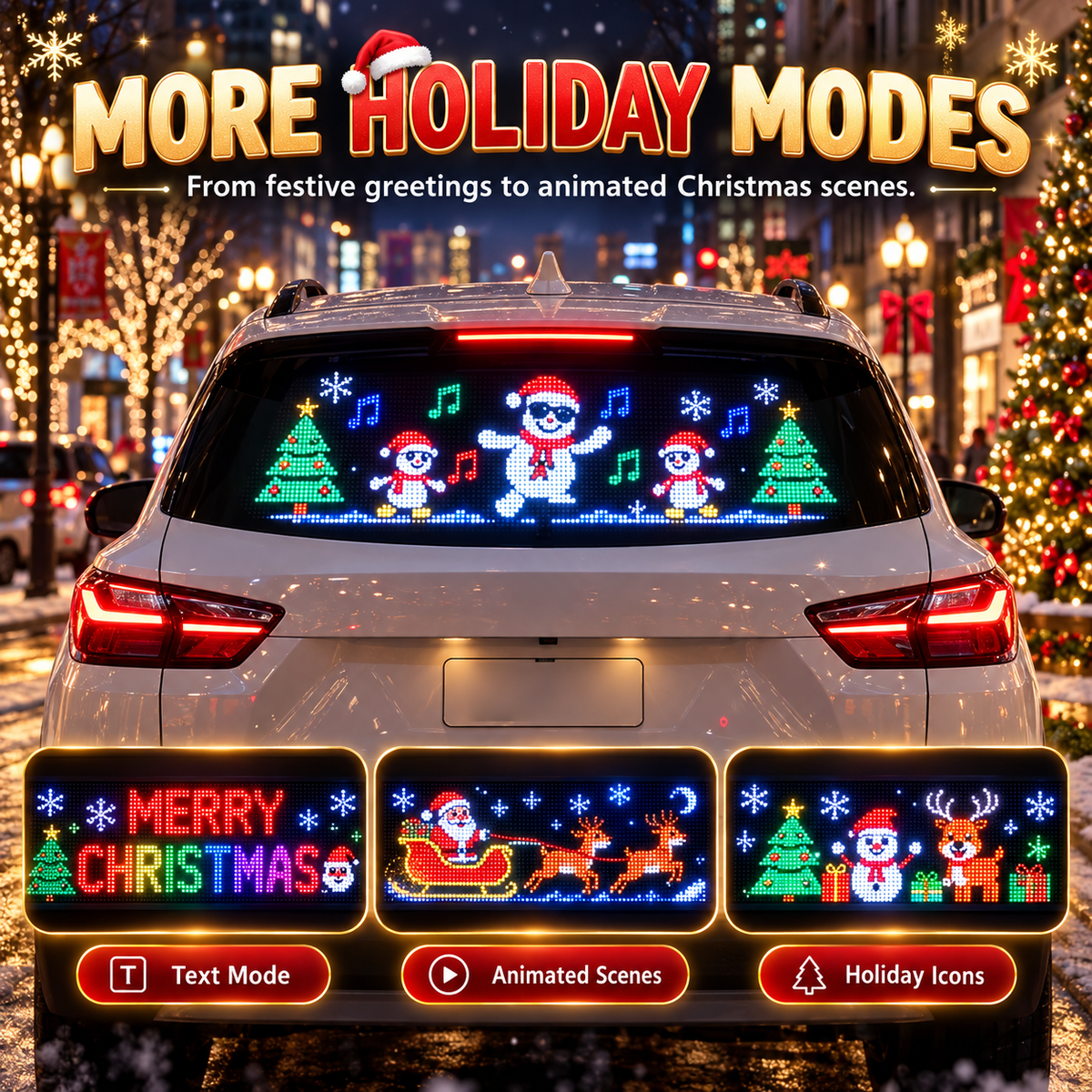 Animated Christmas LED Rear Window Panel App Controlled Car Display