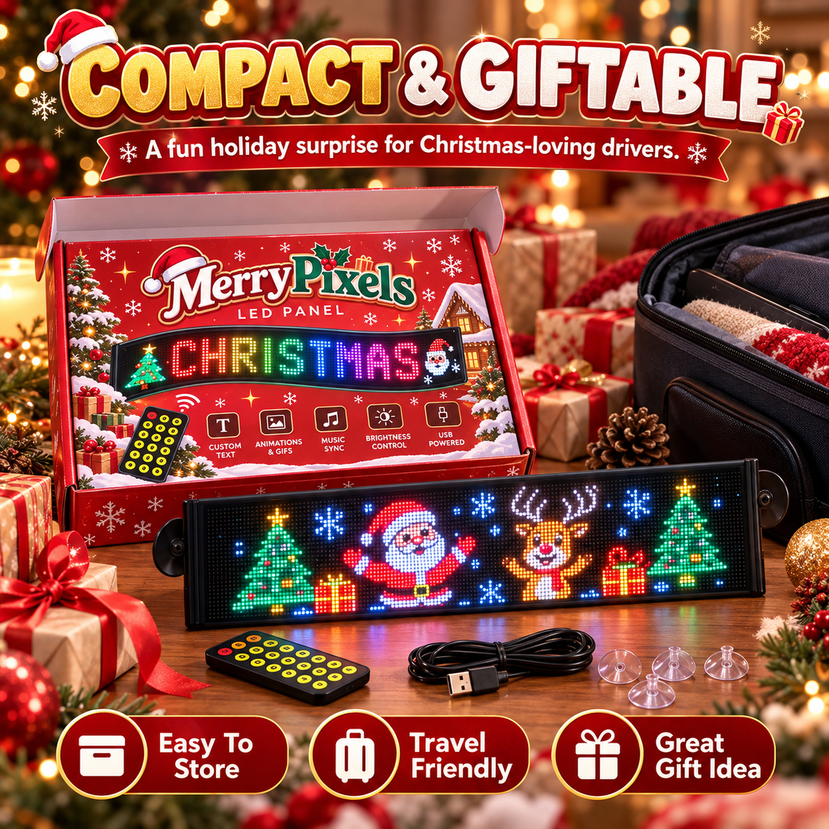 Animated Christmas LED Rear Window Panel App Controlled Car Display