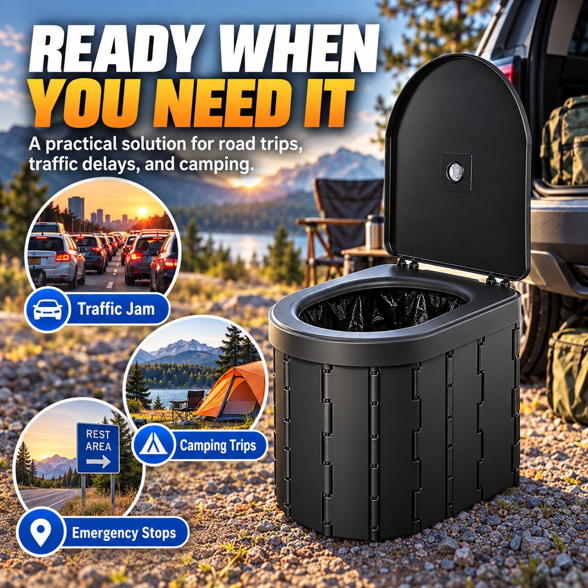 Portable Folding Car Toilet Compact Travel & Camping Emergency Toilet