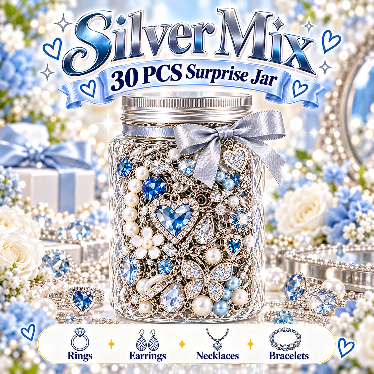 30-Piece Mystery Jewelry Jar – Surprise Rings, Earrings, Necklaces & Bracelets | 4 Style Themes