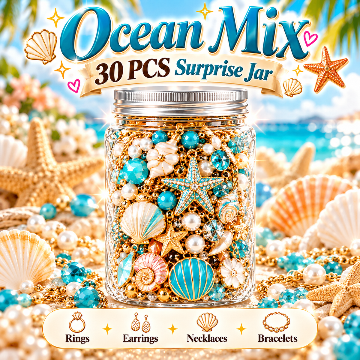 30-Piece Mystery Jewelry Jar – Surprise Rings, Earrings, Necklaces & Bracelets | 4 Style Themes