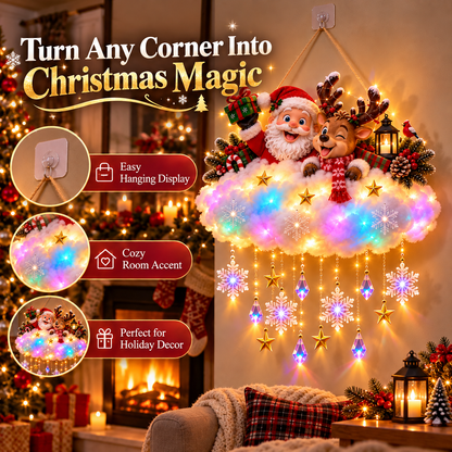 Light-Up Christmas Cloud Hanging Decor Santa & Winter Village Holiday Display