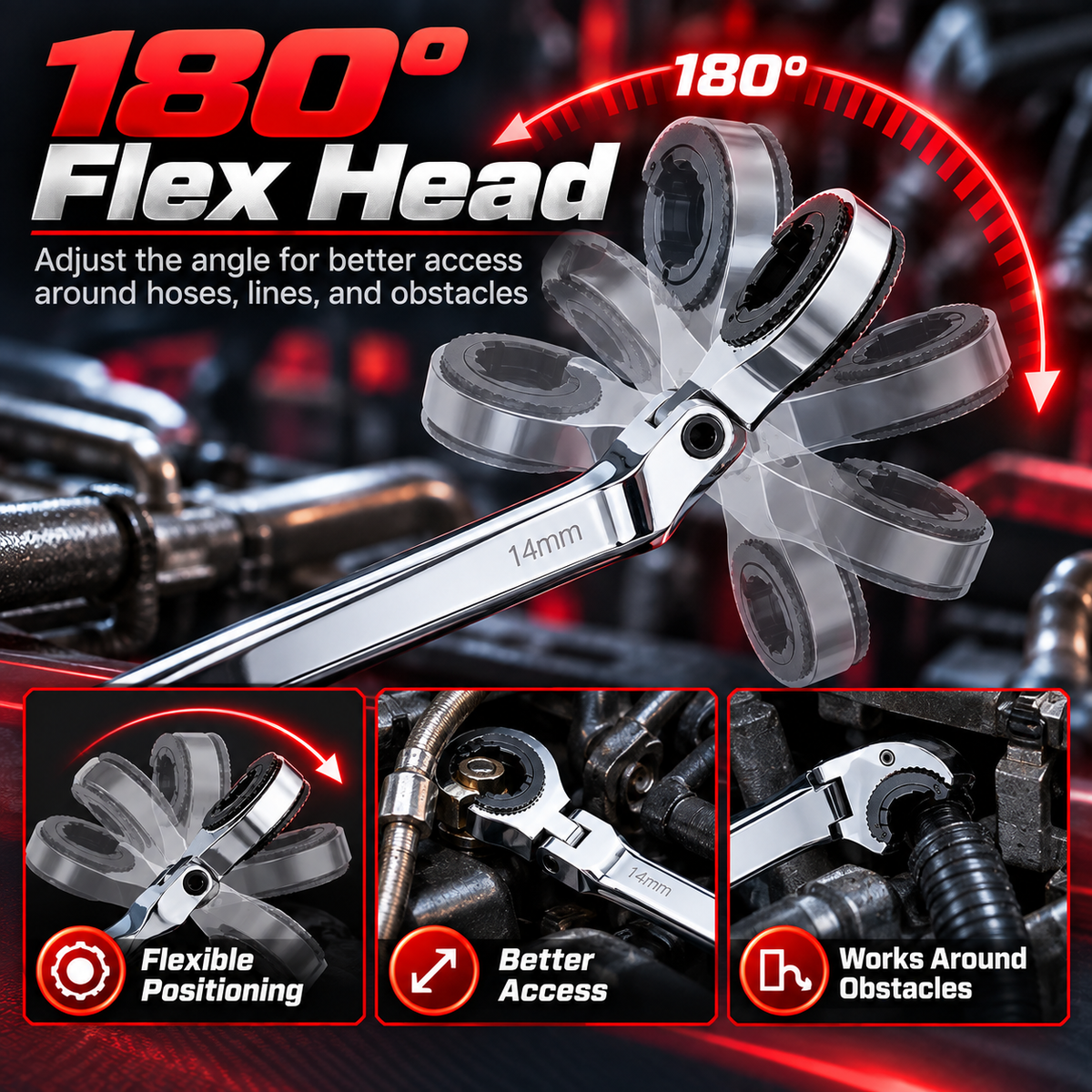 7-in-1 Ratcheting Flare Nut Wrench Set for Tight Space