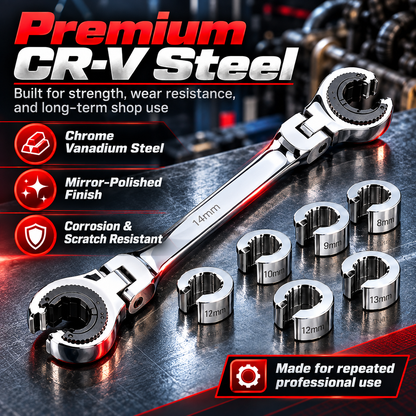 7-in-1 Ratcheting Flare Nut Wrench Set for Tight Space