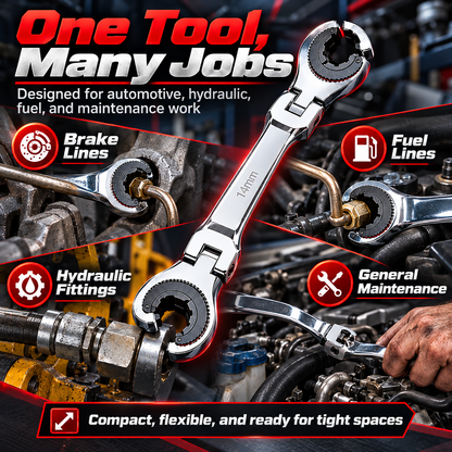 7-in-1 Ratcheting Flare Nut Wrench Set for Tight Space
