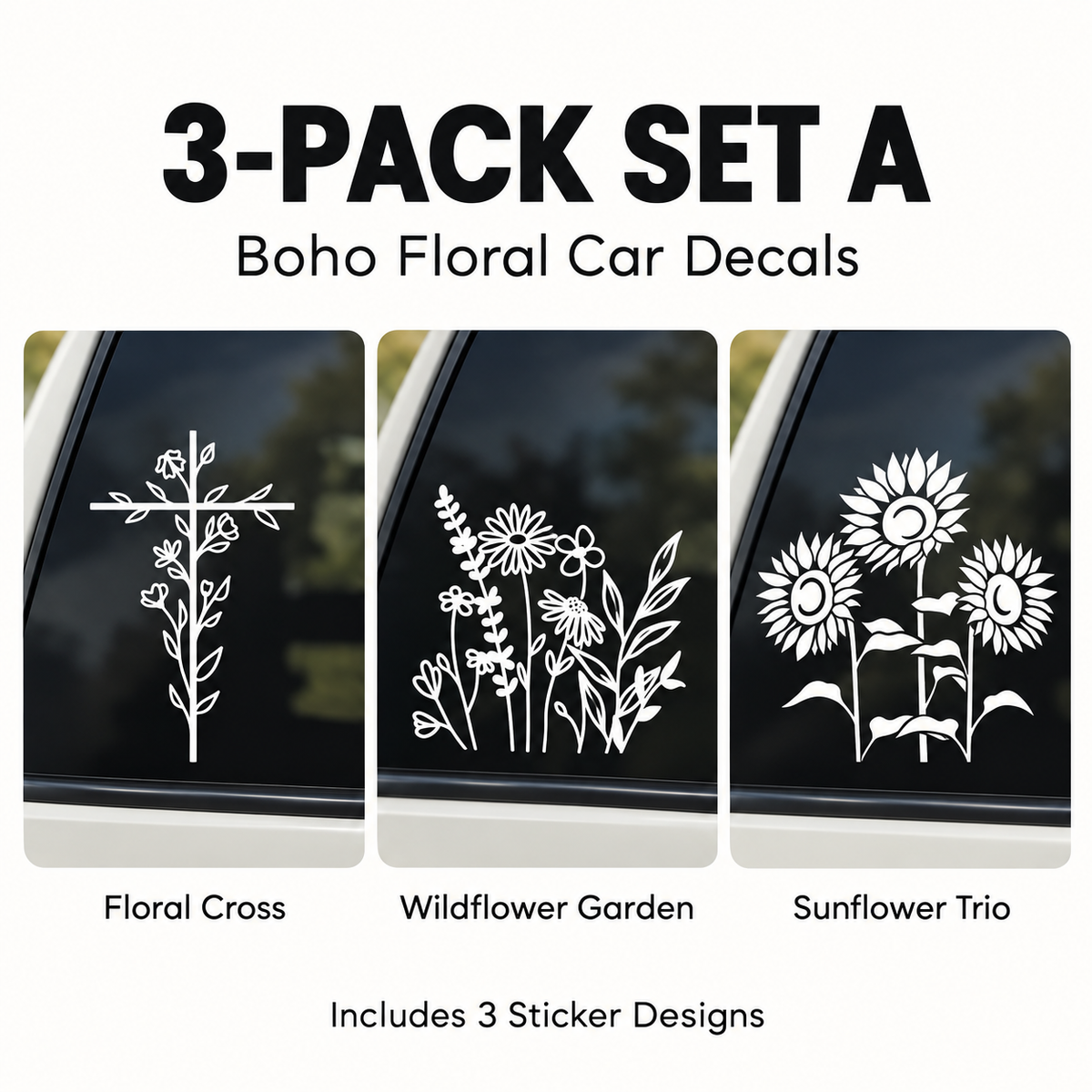 Boho Wildflower Car Decals Waterproof & Sun-Resistant Floral Stickers