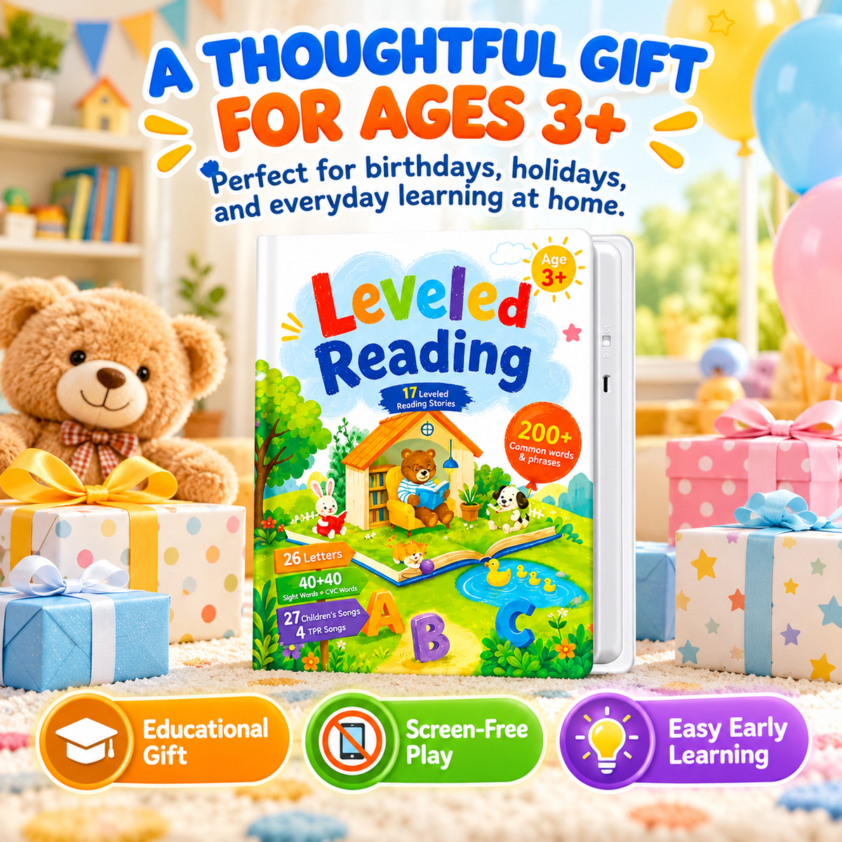 Interactive Leveled Reading Sound Book 17 Stories & 200+ Words