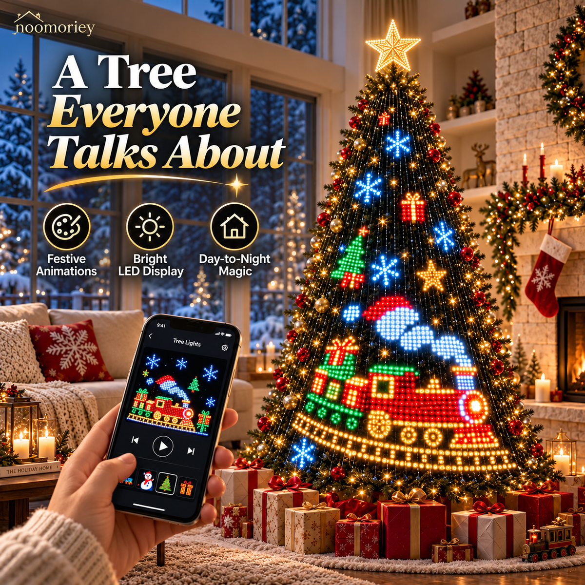 Smart LED Christmas Tree Lights DIY Holiday Patterns App Control Decoration