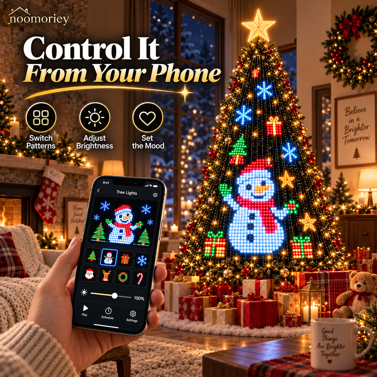 Smart LED Christmas Tree Lights DIY Holiday Patterns App Control Decoration
