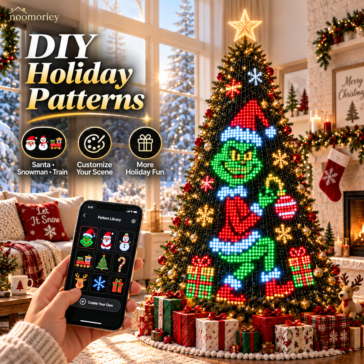 Smart LED Christmas Tree Lights DIY Holiday Patterns App Control Decoration