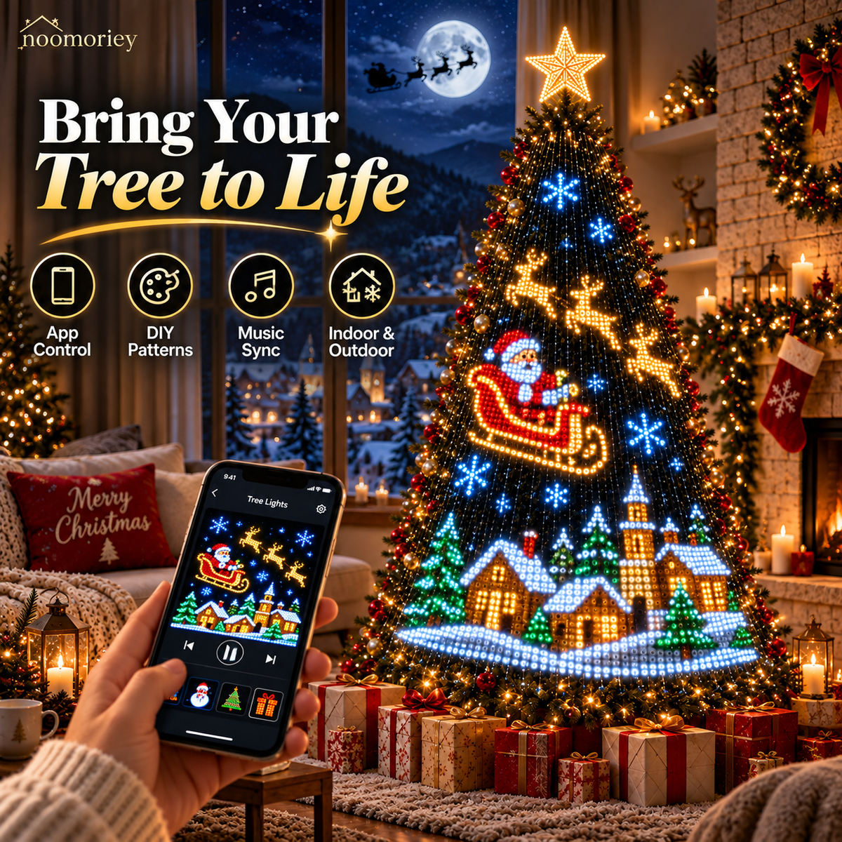Smart LED Christmas Tree Lights DIY Holiday Patterns App Control Decoration