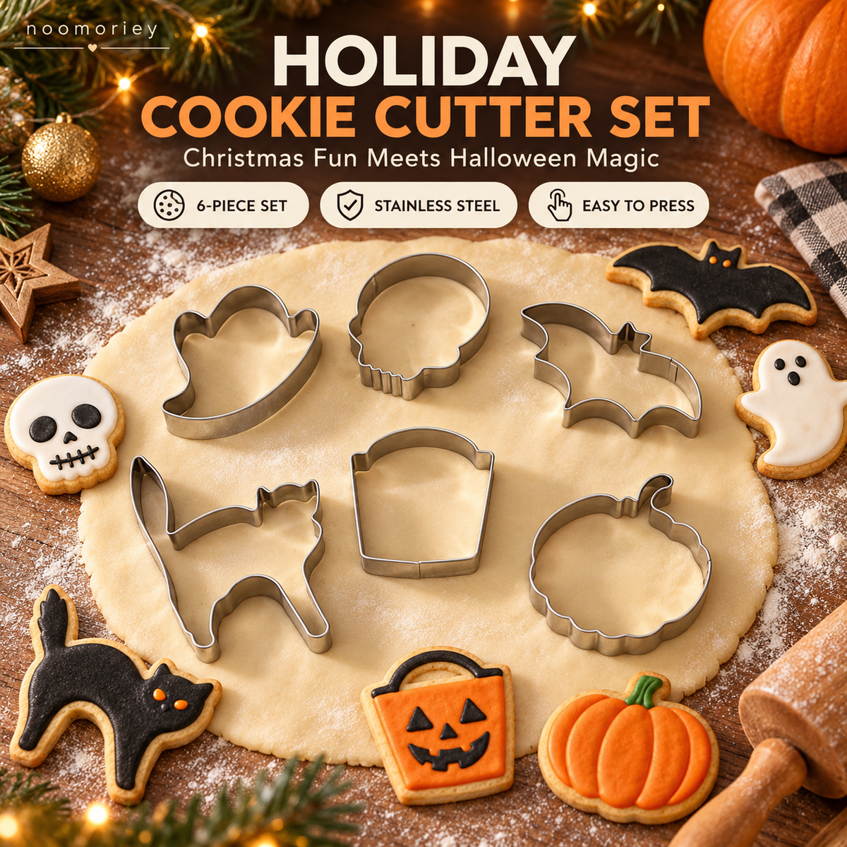6 PCS Christmas & Halloween Stainless Steel Cookie Cutters – DIY Baking Mold Set！！！