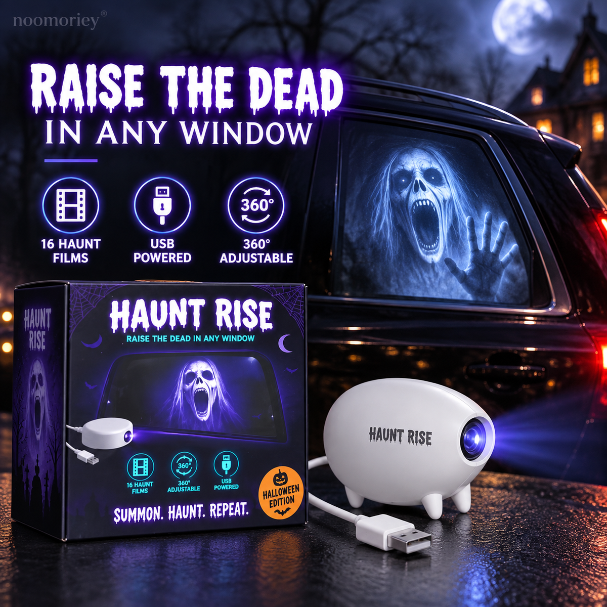 Halloween Window Projector 12 Spooky Films USB Powered Holiday Decor