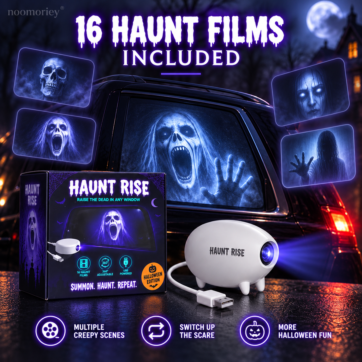 Halloween Window Projector 12 Spooky Films USB Powered Holiday Decor