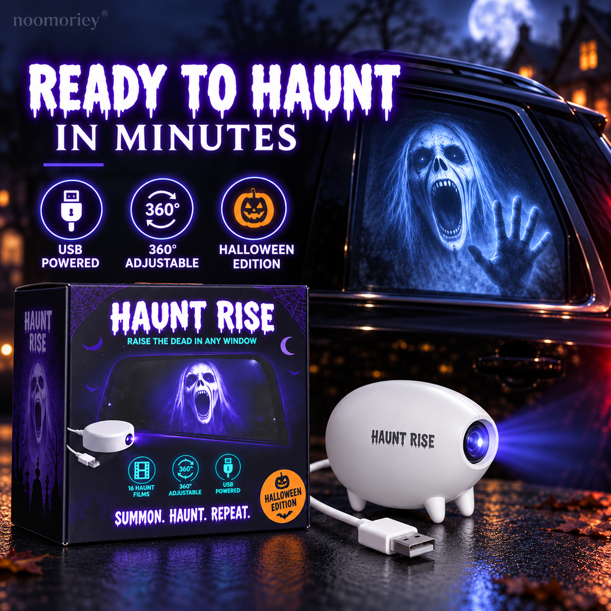 Halloween Window Projector 12 Spooky Films USB Powered Holiday Decor