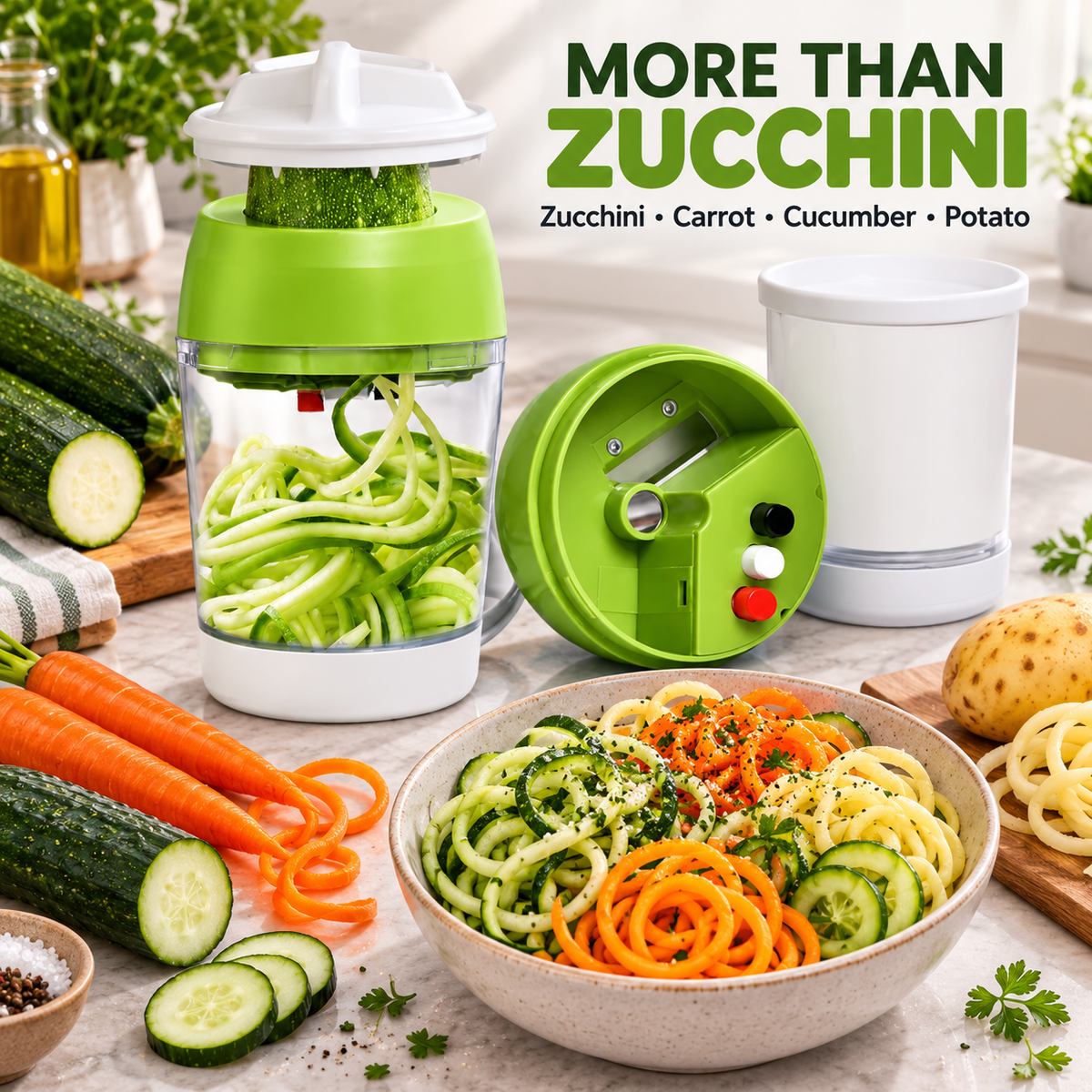 4-in-1 Vegetable Spiralizer & Slicer Multi-Mode Vegetable Cutter for Zoodles Slices & Fine Cuts