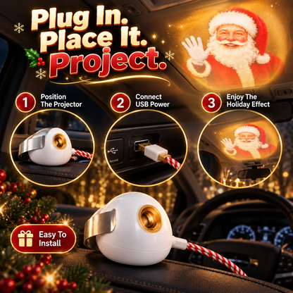 Santa Beam Christmas Car Projector USB Holiday Projection Light with 6 Santa Films