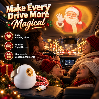 Santa Beam Christmas Car Projector USB Holiday Projection Light with 6 Santa Films