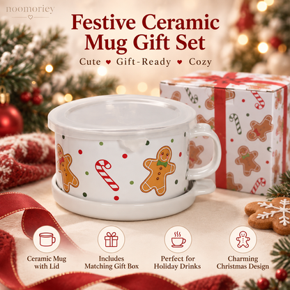 Cute Christmas Vintage Cartoon Ceramic Mug Cozy Holiday Coffee & Tea Cup, Adorable Retro Gift for Christmas