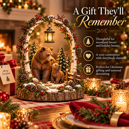 Woodland Bear Family Lantern Lighted Christmas Forest Tabletop Decor