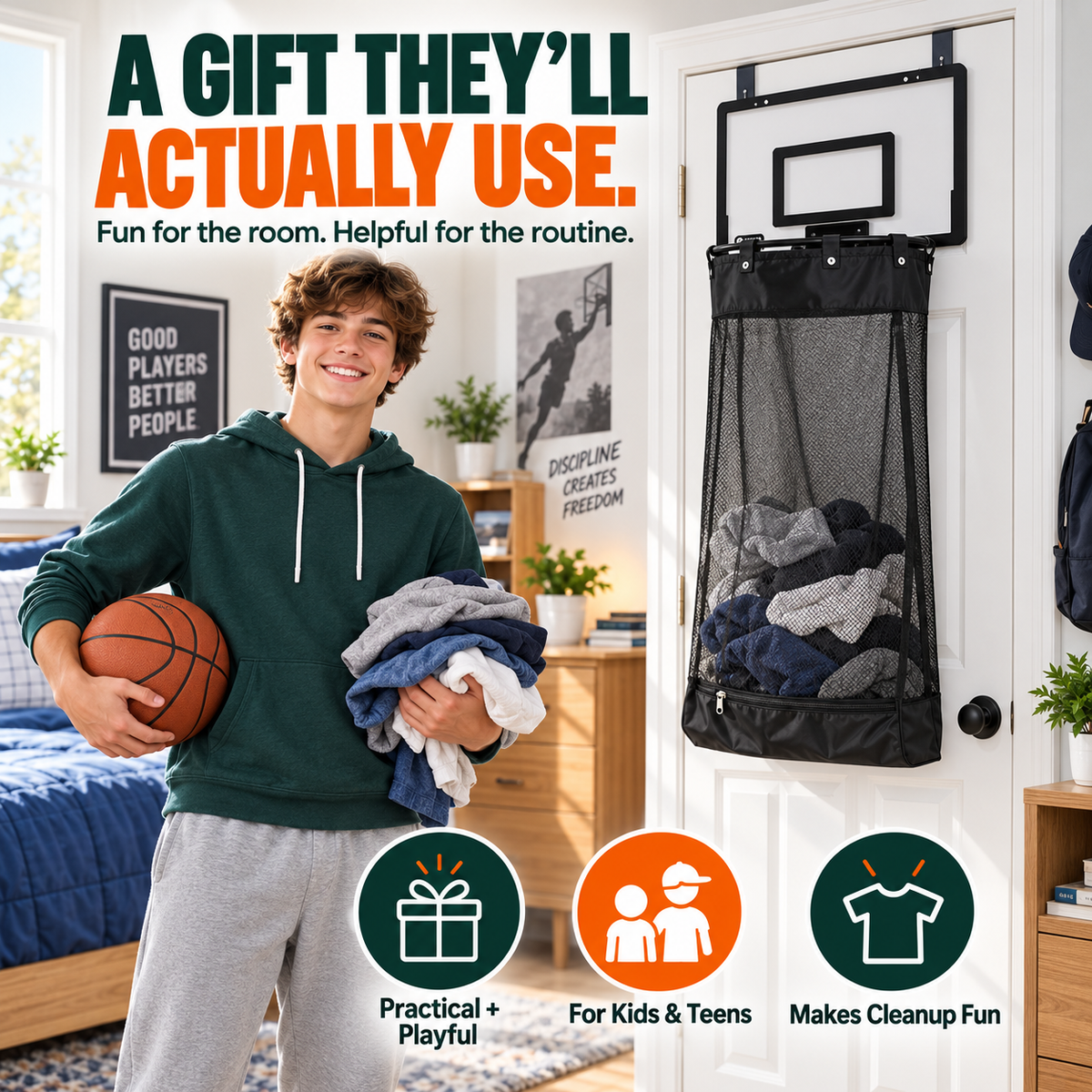 2-in-1 Basketball Hoop Laundry Hamper