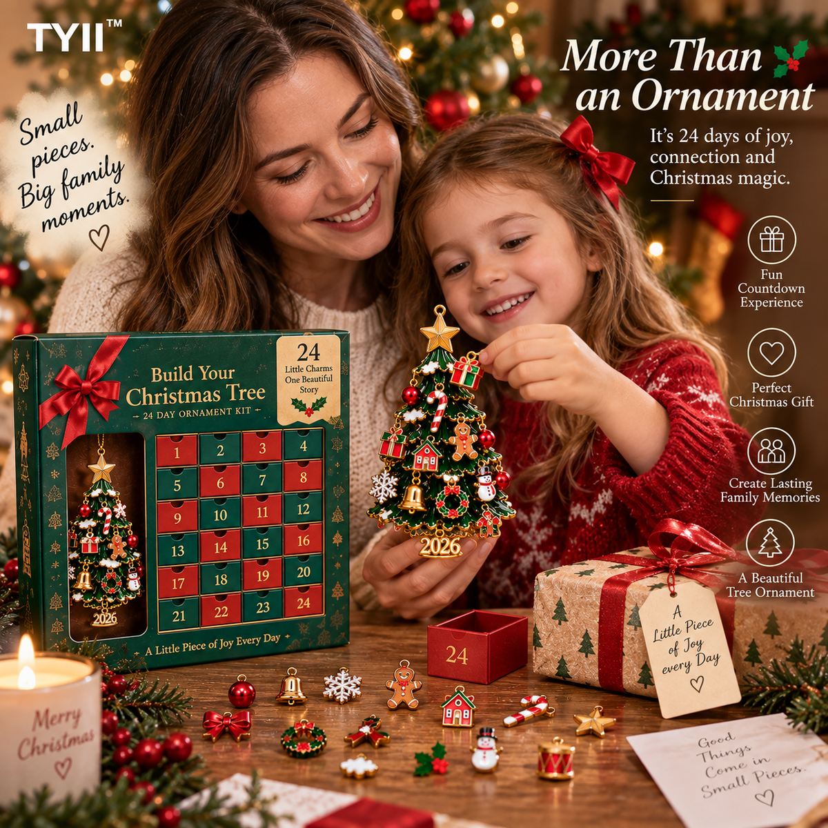 TYII 2026 Build Your Christmas Tree 24-Day Christmas Countdown Ornament Kit