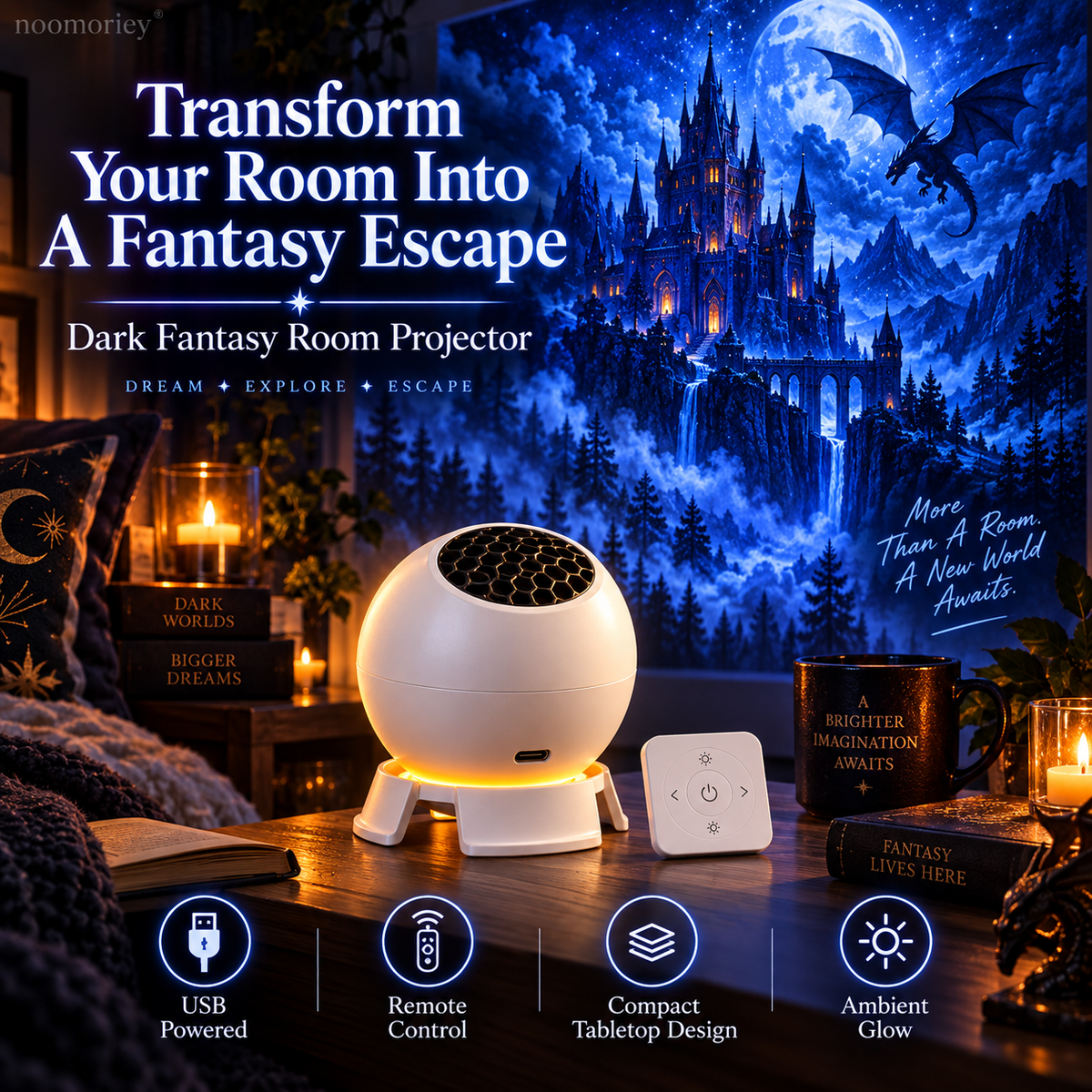 Dark Fantasy Dragon Room Projector Immersive Castle, Forest & Frozen World Light